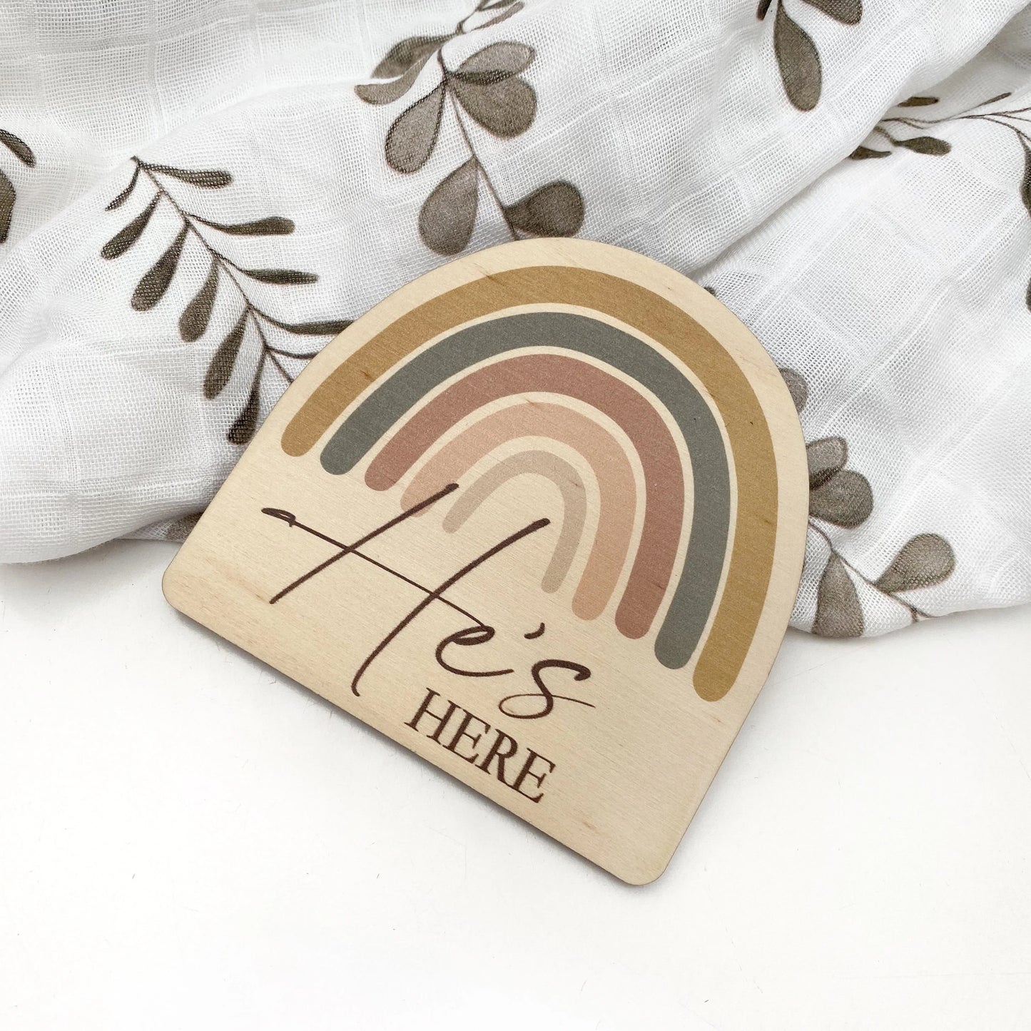 'He's Here' Baby Milestone Plaque - Rainbow Series