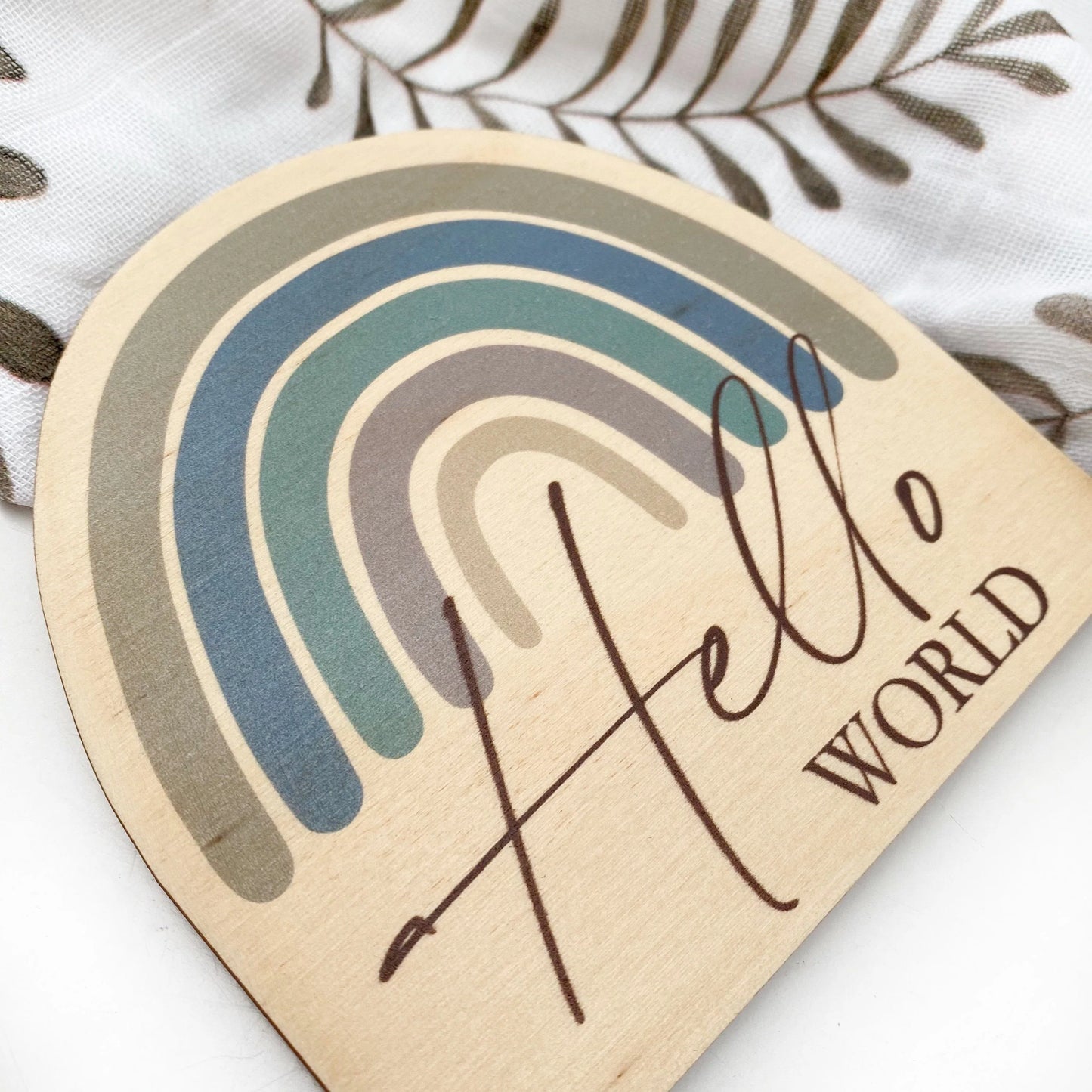 Hello World Baby Milestone Plaque - Blue Rainbow Series