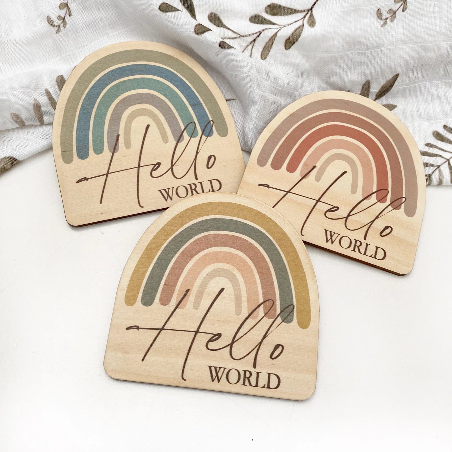 Hello World Baby Milestone Plaque - Blue Rainbow Series