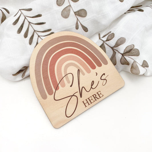 'She's Here' Baby Milestone Plaque - Dusky Rose Series