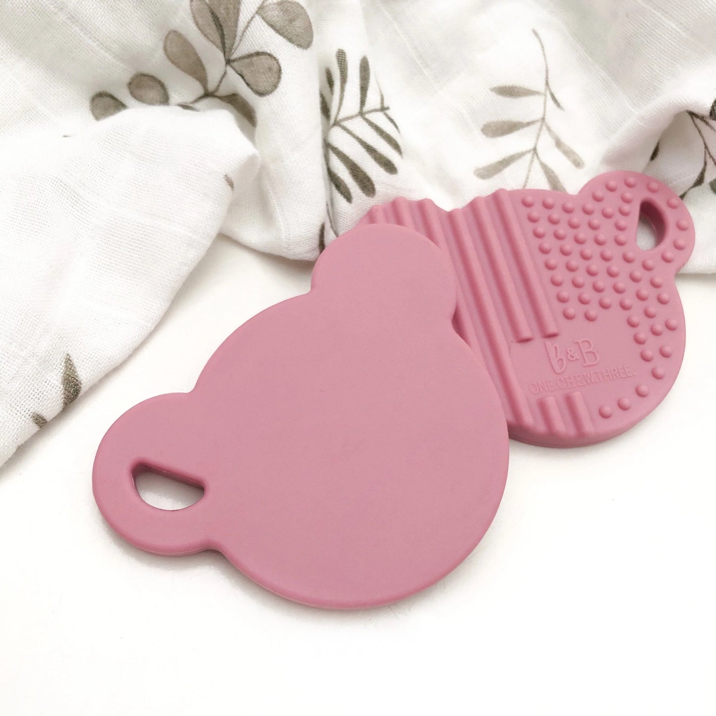 Bear Silicone Teething Disc - Rose Pink