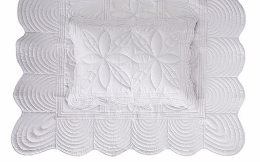 Scallop Edge Single Bedspread Quilt and Pillow Set - Dove