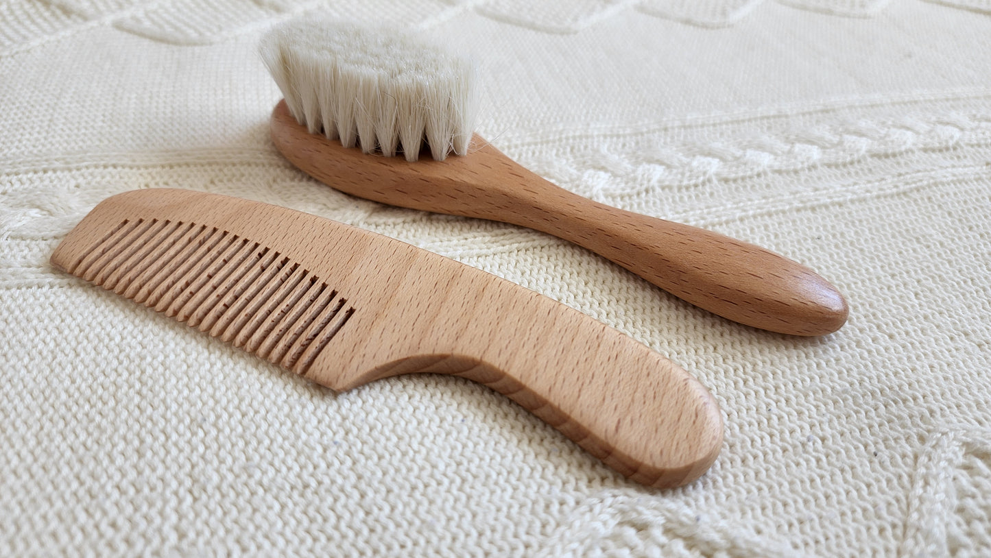 My First Hairbrush - Wooden Baby Hairbrush and Comb set