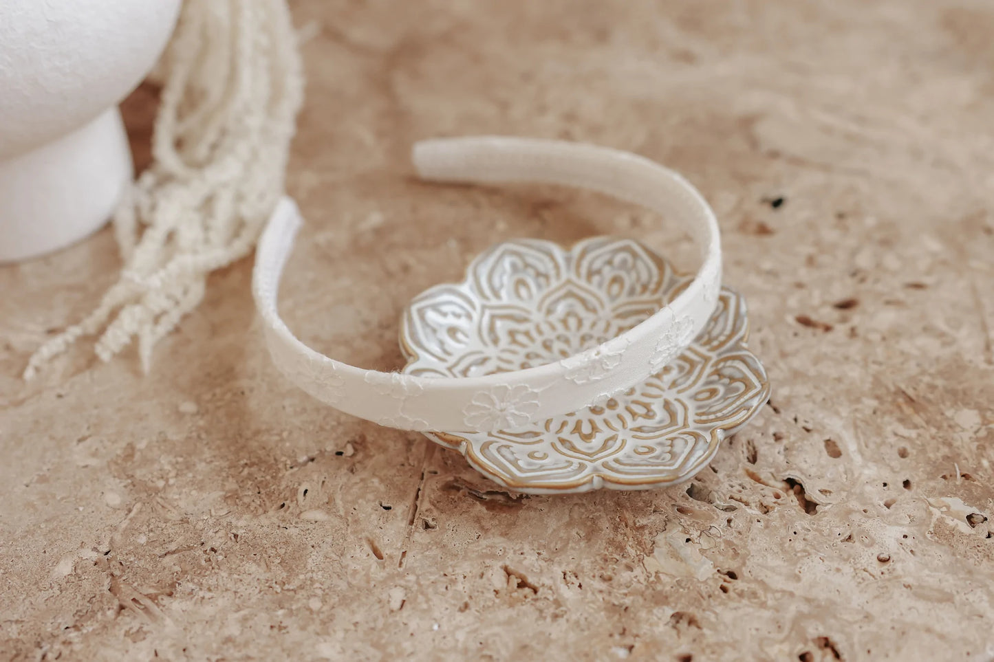 Claudette White Embroidery Headband