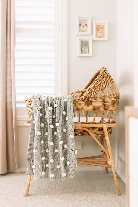 Pom Pom Blanket Grey Ivory